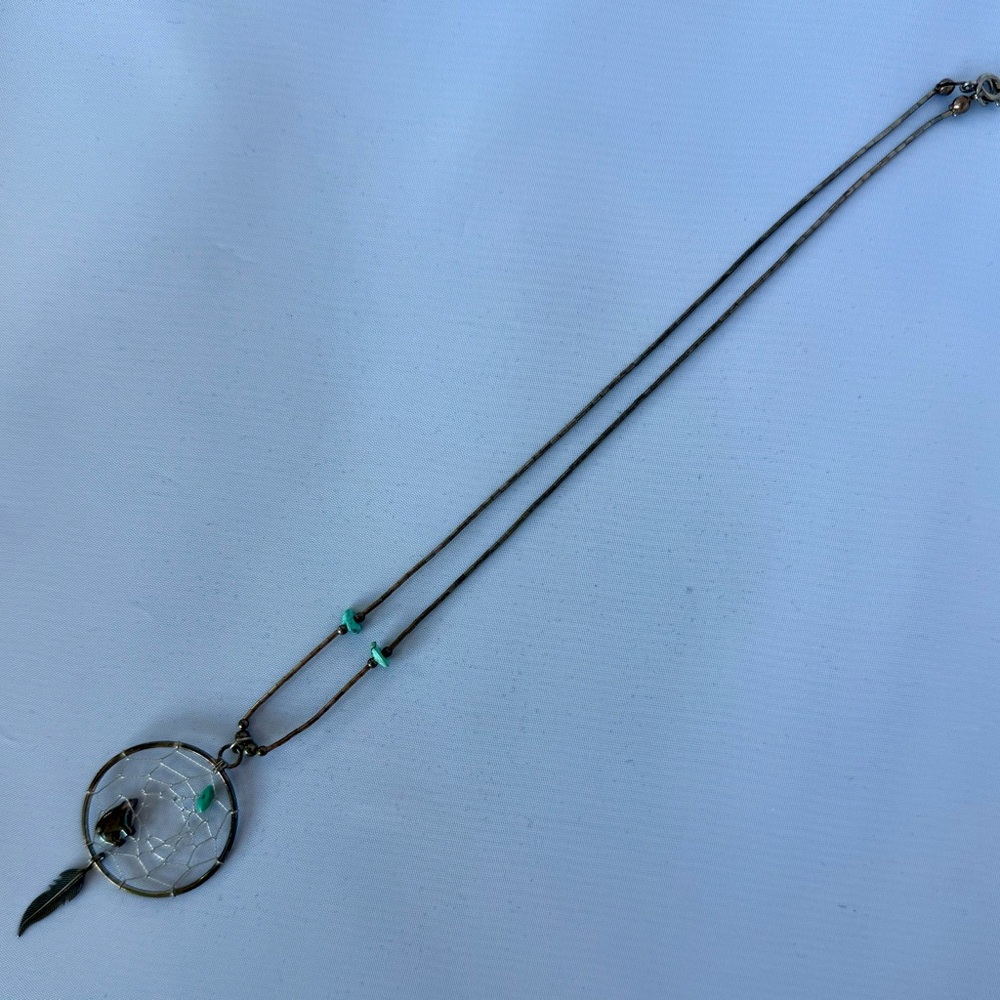 Silver Dreamcatcher Necklace with Turquoise Accents